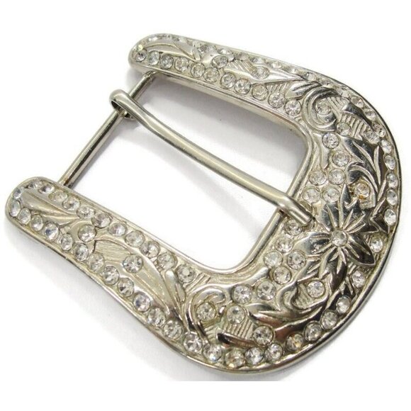 Unbranded Accessories - Classic Belt Buckle Vintage Rhinestone Silver Tone Western Scroll Cowgirl Bling